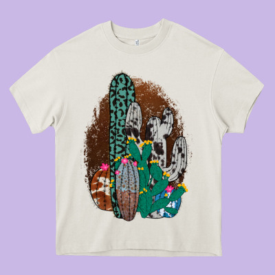 Western Cowhide Cactus Heavy Core Tee Designed By Bettercallsaul