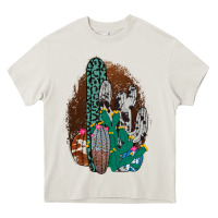 Cream Western Cowhide Cactus Heavy Core Tee - Bettercallsaul