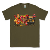 Army Green peace love school bus Classic Tee - texasbilliewilder