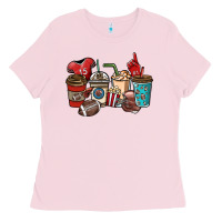 Bubblegum Pink Football coffee cups Ladies Tee - NancyCooperArtShop