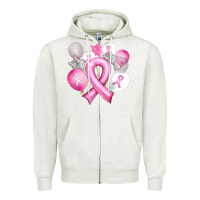 Oatmeal Heather Balloons cancer ribbon Zipper Hoodie - Artiststas