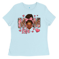Baby Blue Afro Messy Bun Mom Life Ladies Tee - texasbilliewilder