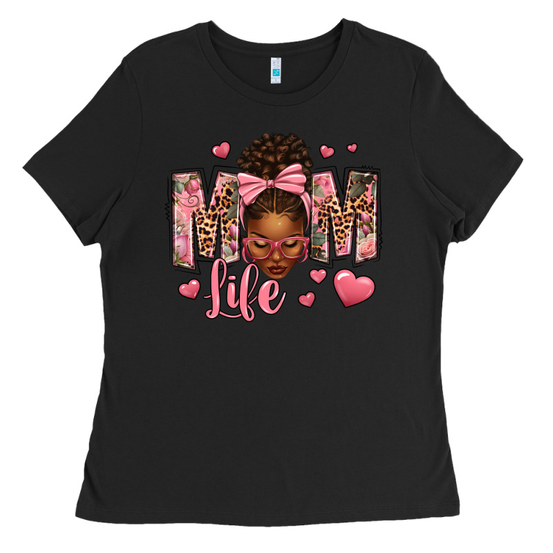 Afro Messy Bun Mom Life Ladies Tee by texasbilliewilder | Teevron