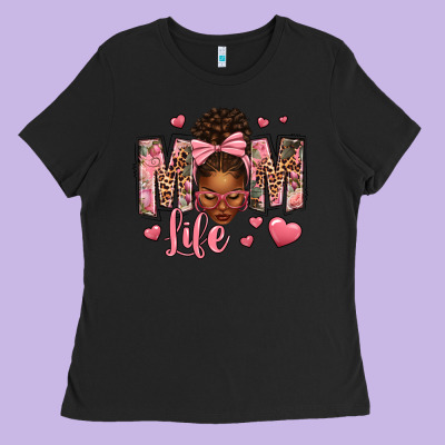 Afro Messy Bun Mom Life Ladies Tee Designed By Texasbilliewilder