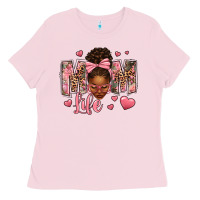 Bubblegum Pink Afro Messy Bun Mom Life Ladies Tee - texasbilliewilder