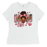 White Afro Messy Bun Mom Life Ladies Tee - texasbilliewilder