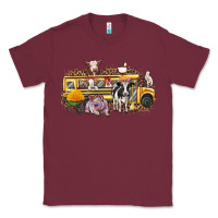 Burgundy farm animals school bus Classic Tee - texasbilliewilder