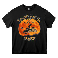 Black Halloween Witch On Motorcycle Cat & Moon Salem Witch Trials Premium Heavy Core Tee - trangStudio