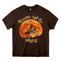 Chocolate Brown Halloween Witch On Motorcycle Cat & Moon Salem Witch Trials Premium Heavy Core Tee - trangStudio