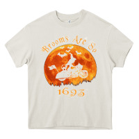Cream Halloween Witch On Motorcycle Cat & Moon Salem Witch Trials Premium Heavy Core Tee - trangStudio