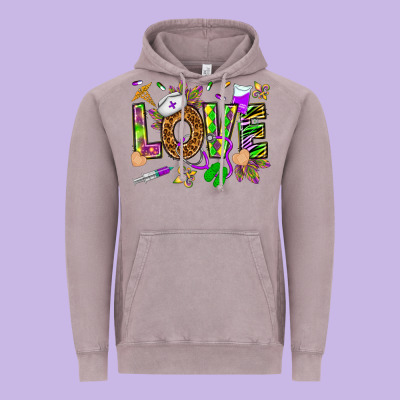 Mardi Gras Love Nurse Vintage Hoodie Designed By Howdyjamesfarm