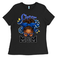 Black Cheer Mom Afro Messy Bun Ladies Tee - texasbilliewilder