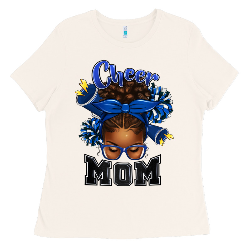 Cheer Mom Afro Messy Bun Ladies Tee by texasbilliewilder | Teevron