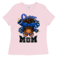Bubblegum Pink Cheer Mom Afro Messy Bun Ladies Tee - texasbilliewilder