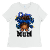 White Cheer Mom Afro Messy Bun Ladies Tee - texasbilliewilder