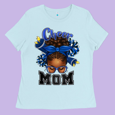 Cheer Mom Afro Messy Bun Ladies Tee Designed By Texasbilliewilder