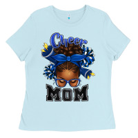 Baby Blue Cheer Mom Afro Messy Bun Ladies Tee - texasbilliewilder