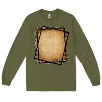 Army Green Burlap and Leopard  Black Frame Long Sleeve Tee - CowCowDesign