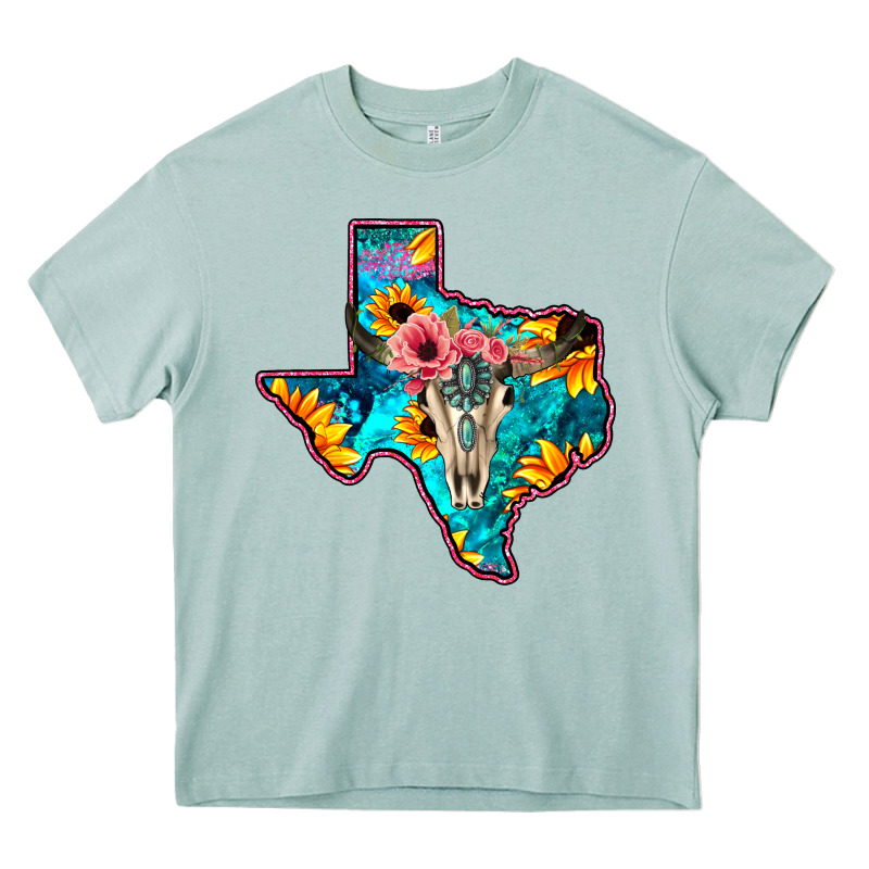 Western Sunflower, Rose, Gemstsone, Turquoise Bull Skull Heavy Core Tee by Bettercallsaul | Teevron