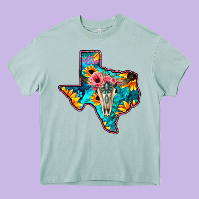 Western Sunflower, Rose, Gemstsone, Turquoise Bull Skull Heavy Core Tee Designed By Bettercallsaul