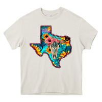 Cream Western Sunflower, Rose, Gemstsone, Turquoise Bull Skull Heavy Core Tee - Bettercallsaul