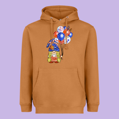 Patriotic Gnome Balloon Heavyweight Hoodie Designed By Barkaloodesign