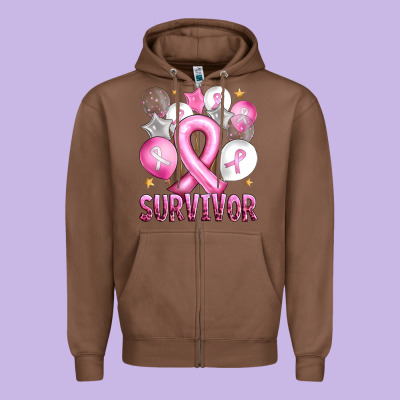 Balloons Cancer Ribbon Survivor Zipper Hoodie Designed By Artiststas