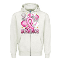 Oatmeal Heather Balloons cancer ribbon survivor Zipper Hoodie - Artiststas