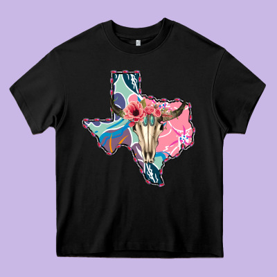 Texas Boho Bull Skull Heavy Core Tee Designed By Bettercallsaul