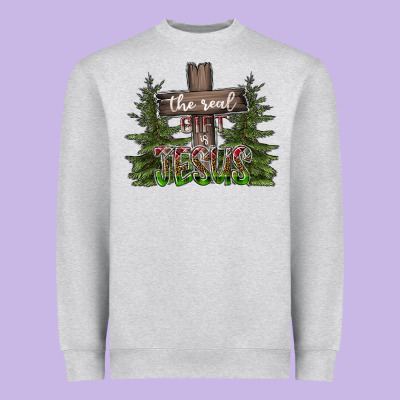 The Real Gift Is Jesus Heavyweight Sweatshirt Designed By Cowhidedigitalart