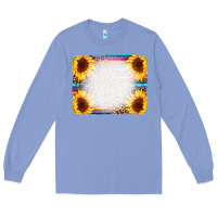 Colony Blue Serape Bleached Sunflowers Leopard Background Long Sleeve Tee - CowCowDesign