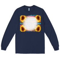 Navy Serape Bleached Sunflowers Leopard Background Long Sleeve Tee - CowCowDesign