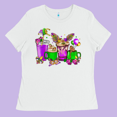 Mardi Gras Coffee Cups Ladies Tee Designed By Nancycooperartshop
