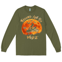 Army Green Halloween Witch On Motorcycle Cat & Moon Salem Witch Trials Premium Long Sleeve Tee - trangStudio