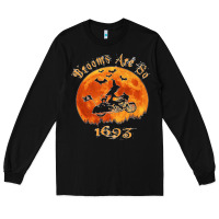 Black Halloween Witch On Motorcycle Cat & Moon Salem Witch Trials Premium Long Sleeve Tee - trangStudio
