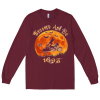 Burgundy Halloween Witch On Motorcycle Cat & Moon Salem Witch Trials Premium Long Sleeve Tee - trangStudio