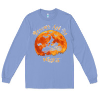 Colony Blue Halloween Witch On Motorcycle Cat & Moon Salem Witch Trials Premium Long Sleeve Tee - trangStudio