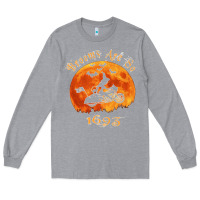 Heather Grey Halloween Witch On Motorcycle Cat & Moon Salem Witch Trials Premium Long Sleeve Tee - trangStudio