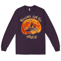 Plum Halloween Witch On Motorcycle Cat & Moon Salem Witch Trials Premium Long Sleeve Tee - trangStudio