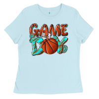 Baby Blue Game day leopard basketball Ladies Tee - NancyCooperArtShop
