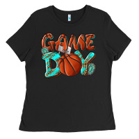 Black Game day leopard basketball Ladies Tee - NancyCooperArtShop