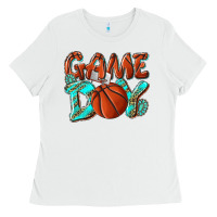 White Game day leopard basketball Ladies Tee - NancyCooperArtShop