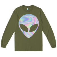 Army Green Alien Head Colorful Laser Ufo Sighting Believe Area 51 Long Sleeve Tee - trangStudio