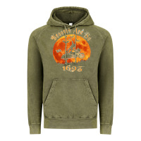 Vintage Olive Halloween Witch On Motorcycle Cat & Moon Salem Witch Trials Premium Vintage Hoodie - trangStudio