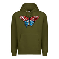 Army Green Patriotic American Flag Butterfly 4th of July Premium Hoodie - LillyAllenDesigns