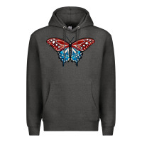 Charcoal Heather Patriotic American Flag Butterfly 4th of July Premium Hoodie - LillyAllenDesigns