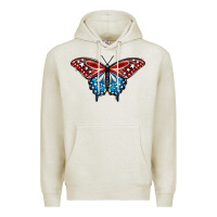 Oatmeal Heather Patriotic American Flag Butterfly 4th of July Premium Hoodie - LillyAllenDesigns