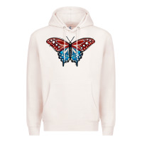 Pale Pink Patriotic American Flag Butterfly 4th of July Premium Hoodie - LillyAllenDesigns