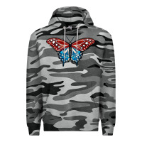 Slate Camo Patriotic American Flag Butterfly 4th of July Premium Hoodie - LillyAllenDesigns
