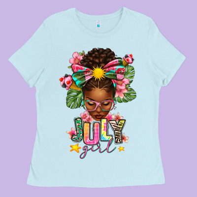 July Girl Afro Woman Summer Ladies Tee Designed By Texasbilliewilder